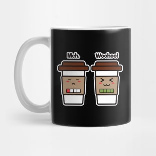 Meh. Woohoo! | Coffee Cup Friends | Charging | Low High Battery | Cute Kawaii | Black Mug